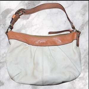 Coach Leather Hobo Shoulder Bag Ivory Cream Tan Trim F13730 Womens Purse